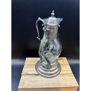 Vintage Coffee Tea Glass Carafe Pot With Lid And Warmer Stand Silver Plated